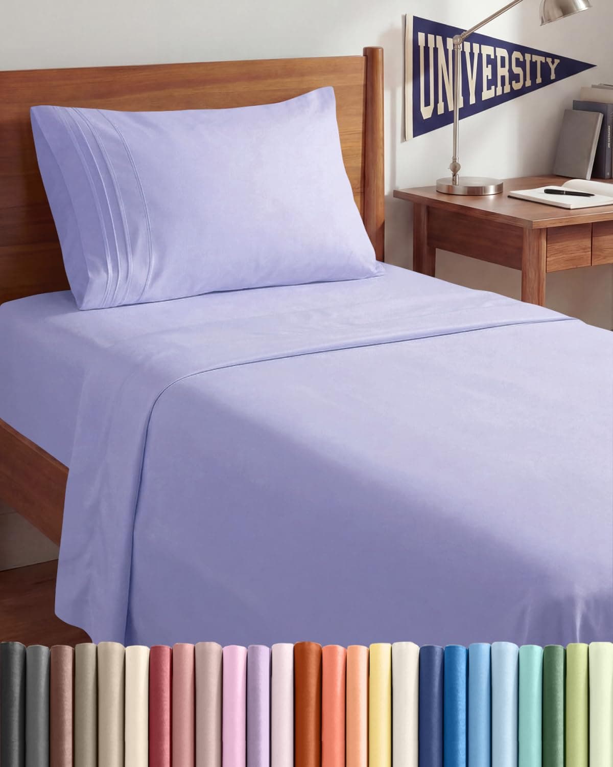 Twin XL 3 Piece Sheet Set College Dorm Room Essentials Lavender
