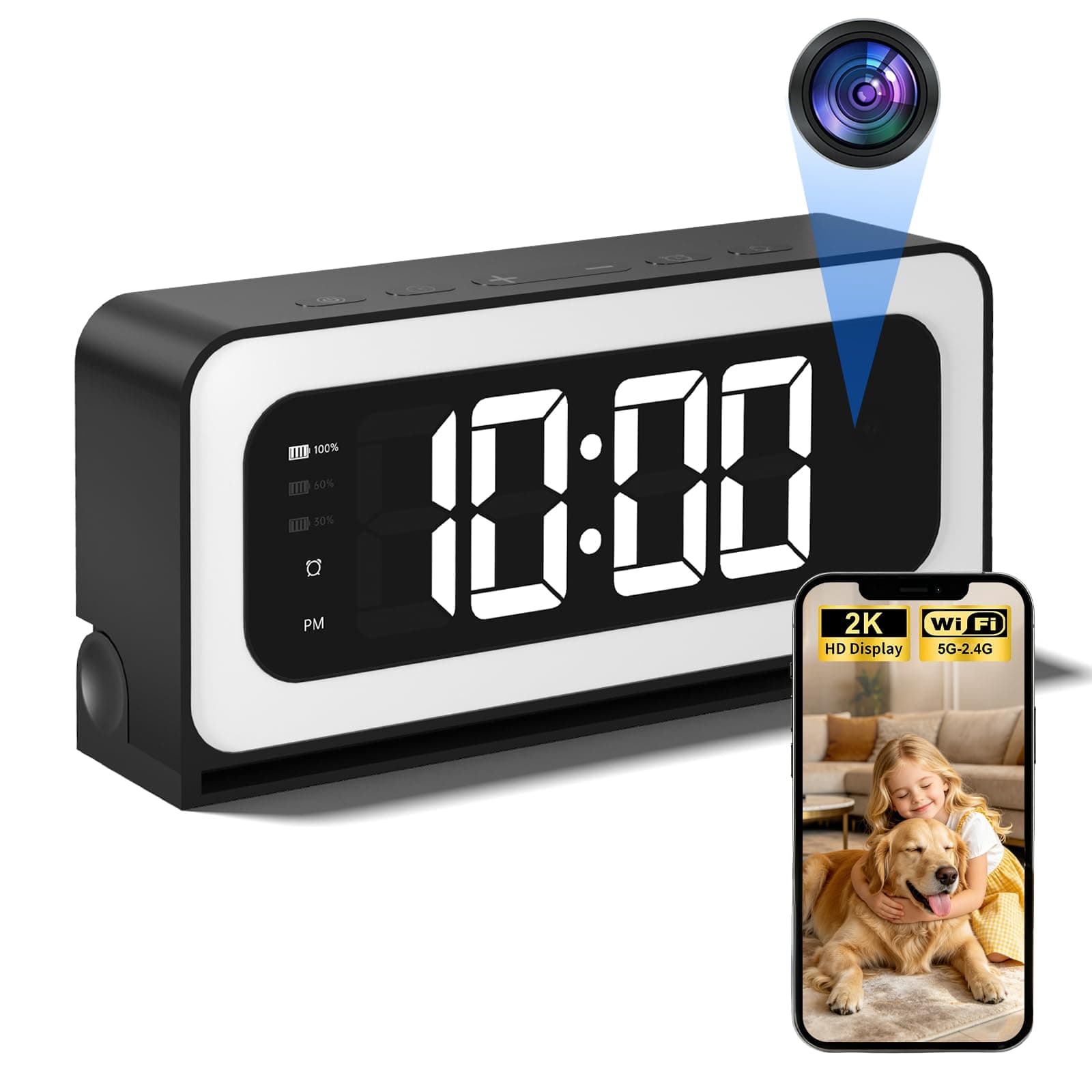 Security Camera Gyliziex Clock Camera 2K 5Ghz & 2.4Ghz WiFi Indoor with Alarm Full Colored Night Vision Smart Motion Detection Local Storage