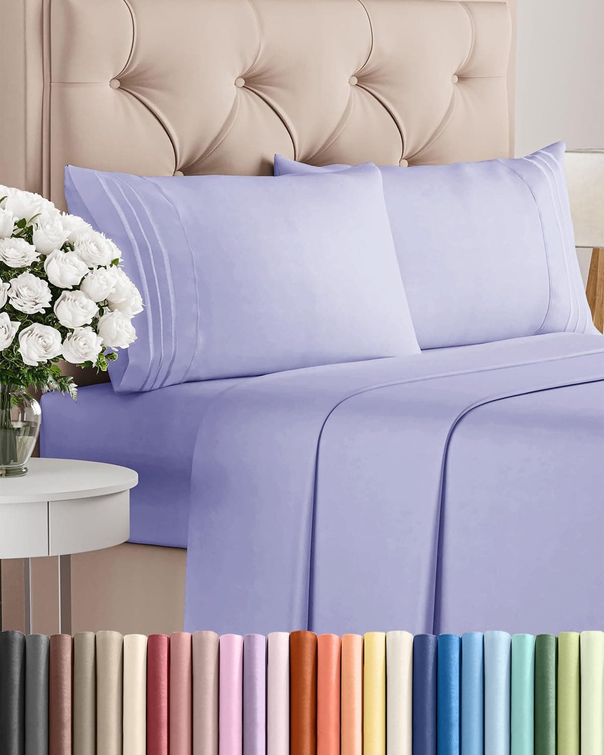 King Size 4 Piece Sheet Set Comfy Breathable & Cooling Sheets Lavender
