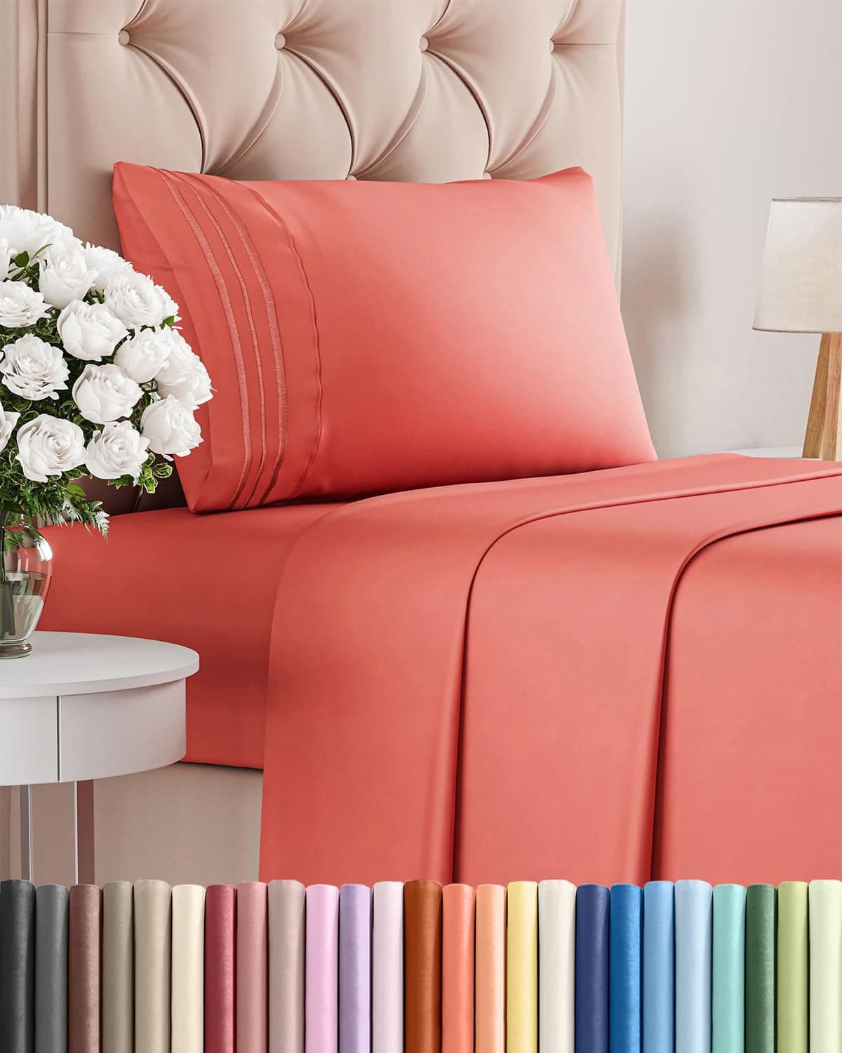 Twin Size 3 Piece Sheet Set Comfy Breathable & Cooling Sheets Coral