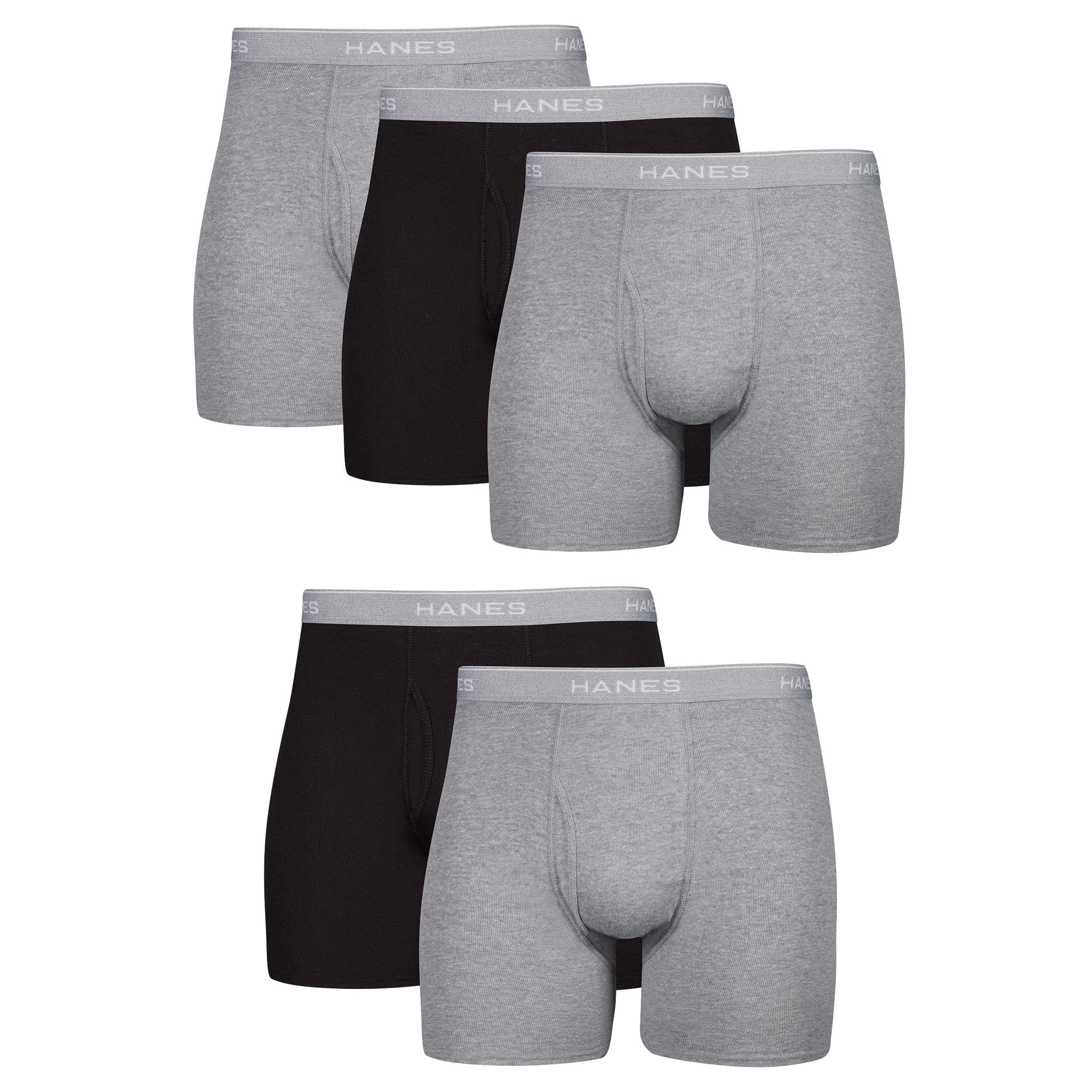 Hanes Men's Boxer Soft Breathable Cotton ComfortFlex Waistband Multipack Brief Underwear 5 Pack Black/Gray Small
