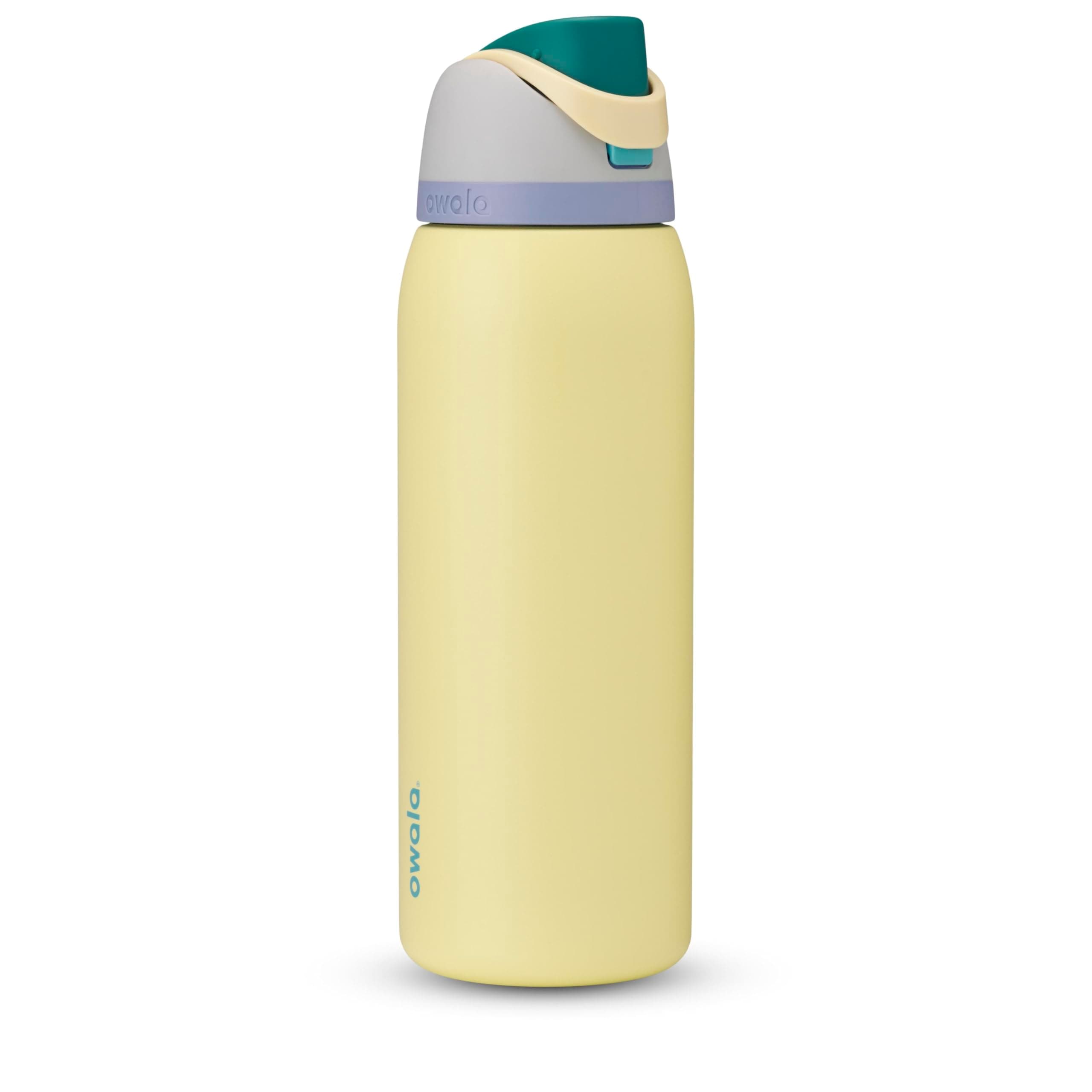 Owala FreeSip Stainless Steel 40 oz. Grey/Yellow (Sunny Daze) Sports Water Bottles 40 Ounces C07039