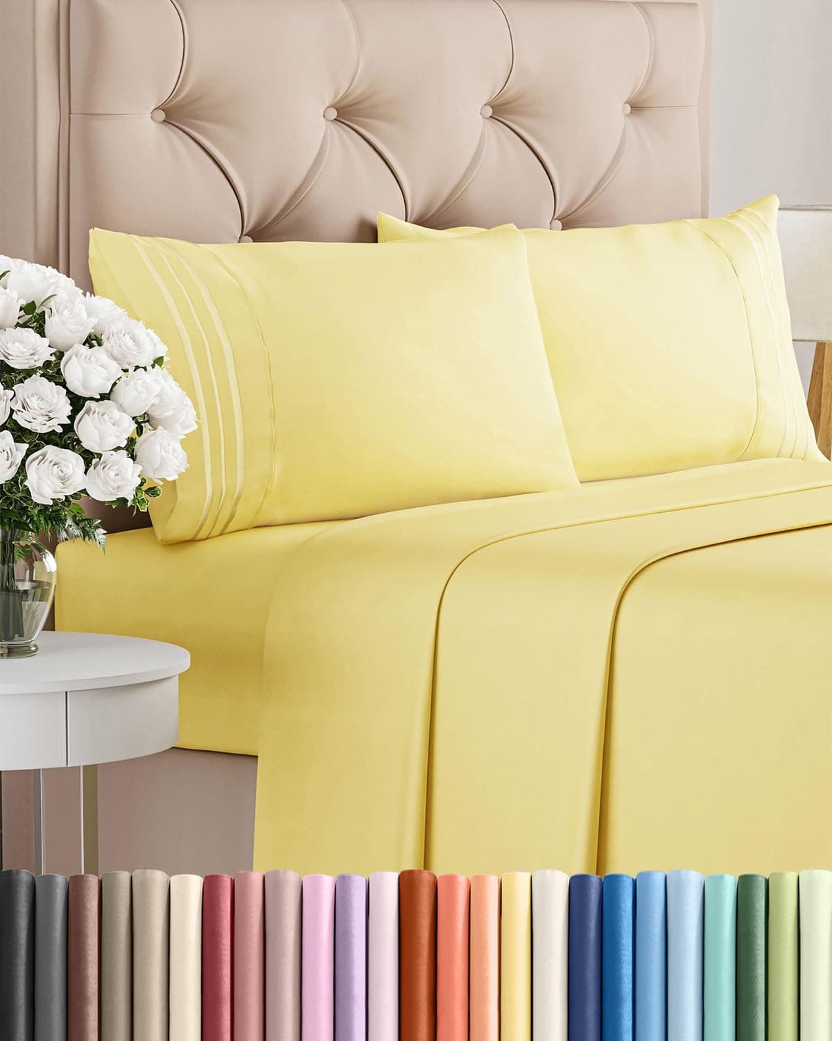 Queen Size 4 Piece Sheet Set Comfy Breathable & Cooling Sheets Yellow