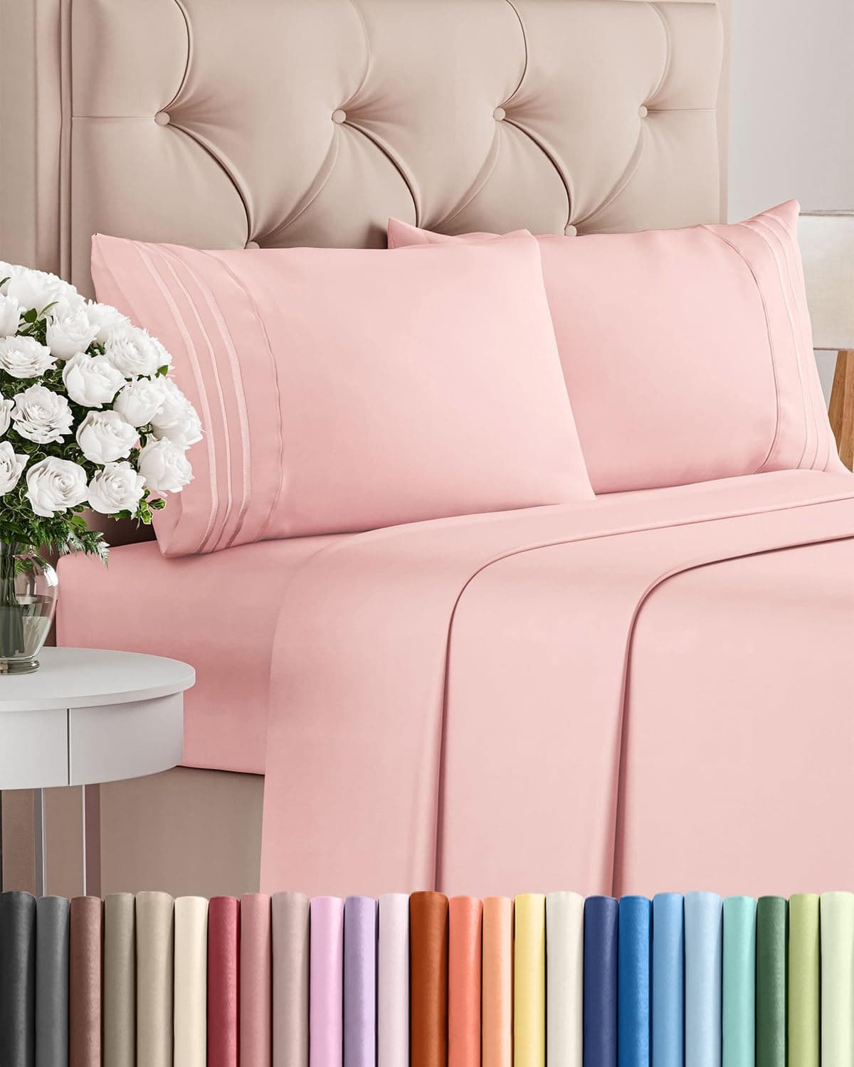 King Size 4 Piece Sheet Set - Comfy Breathable & Cooling Sheets - Baby Pink
