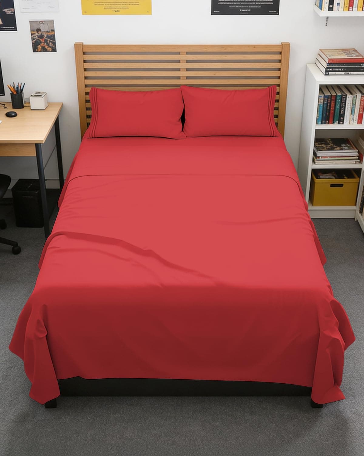 Full XL Sheets - 4 Piece Full XL Sheet Set - Breathable & Cooling - Red