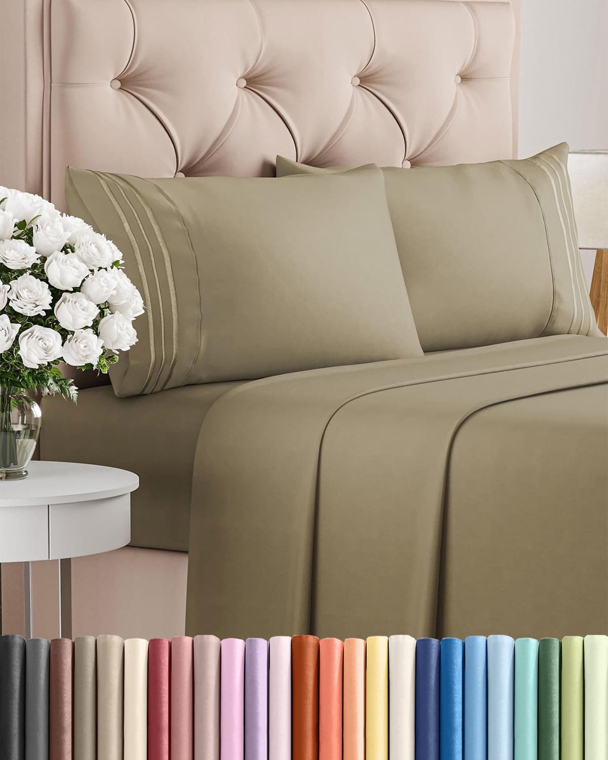 King Size 4 Piece Sheet Set - Comfy Breathable & Cooling Sheets - Khaki