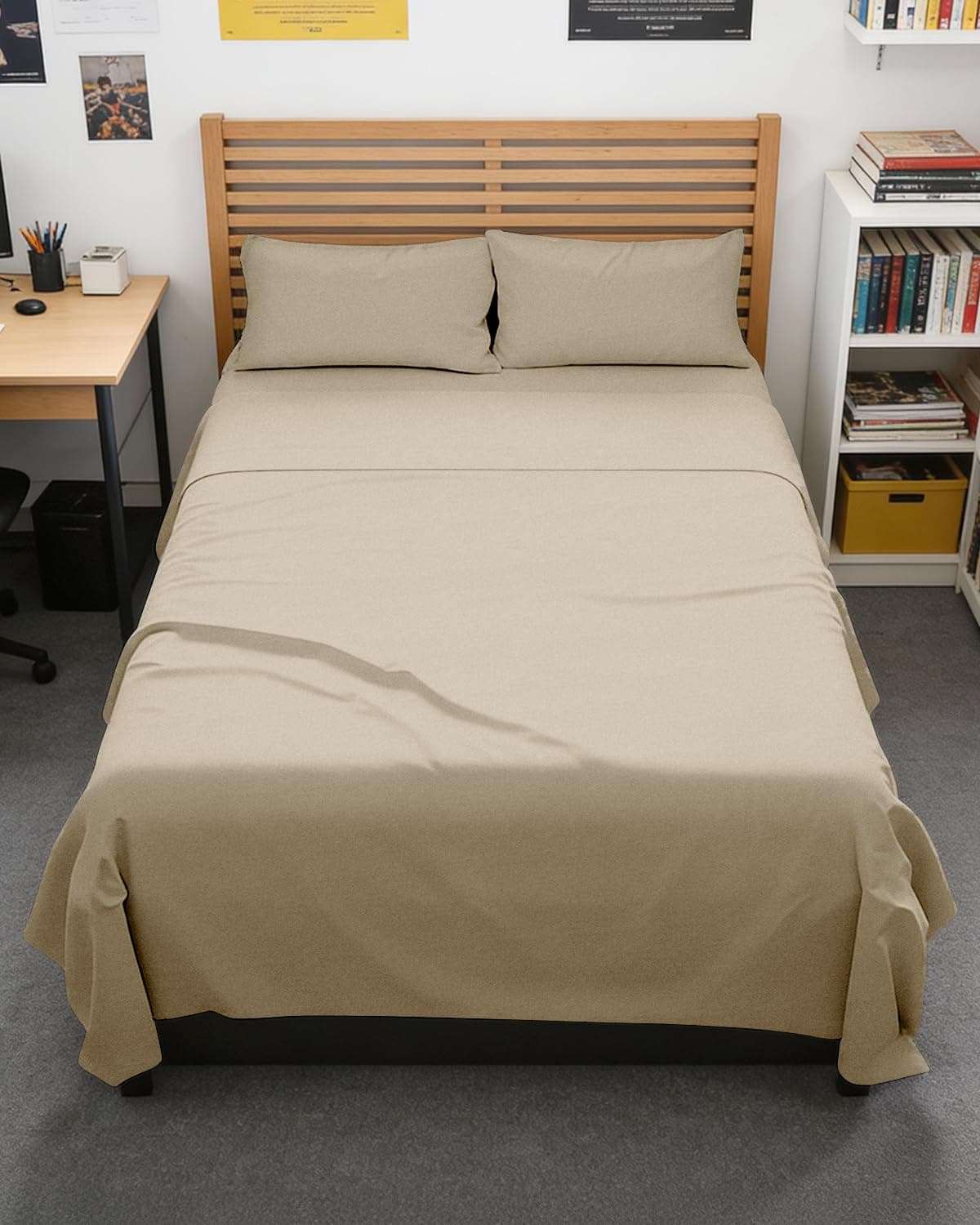 Full XL Sheets - 4 Piece Full XL Sheet Set - Breathable - Heathered Beige