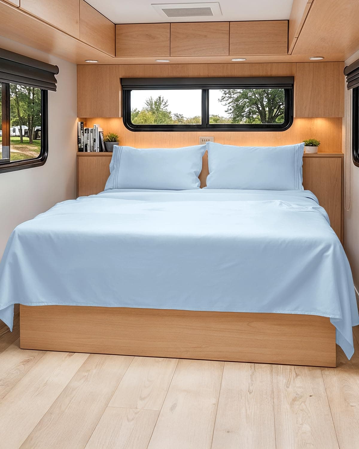Short Queen Size 4 Piece Bed Sheet Set RV Sheets Light Blue & Pillowcase Sets 21 Baby