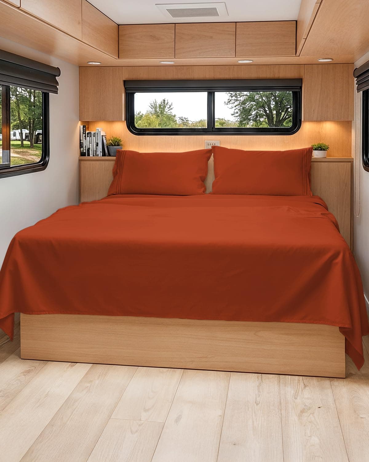 Short Queen Size 4 Piece Bed Sheet Set RV Sheets Terracotta & Pillowcase Sets 26