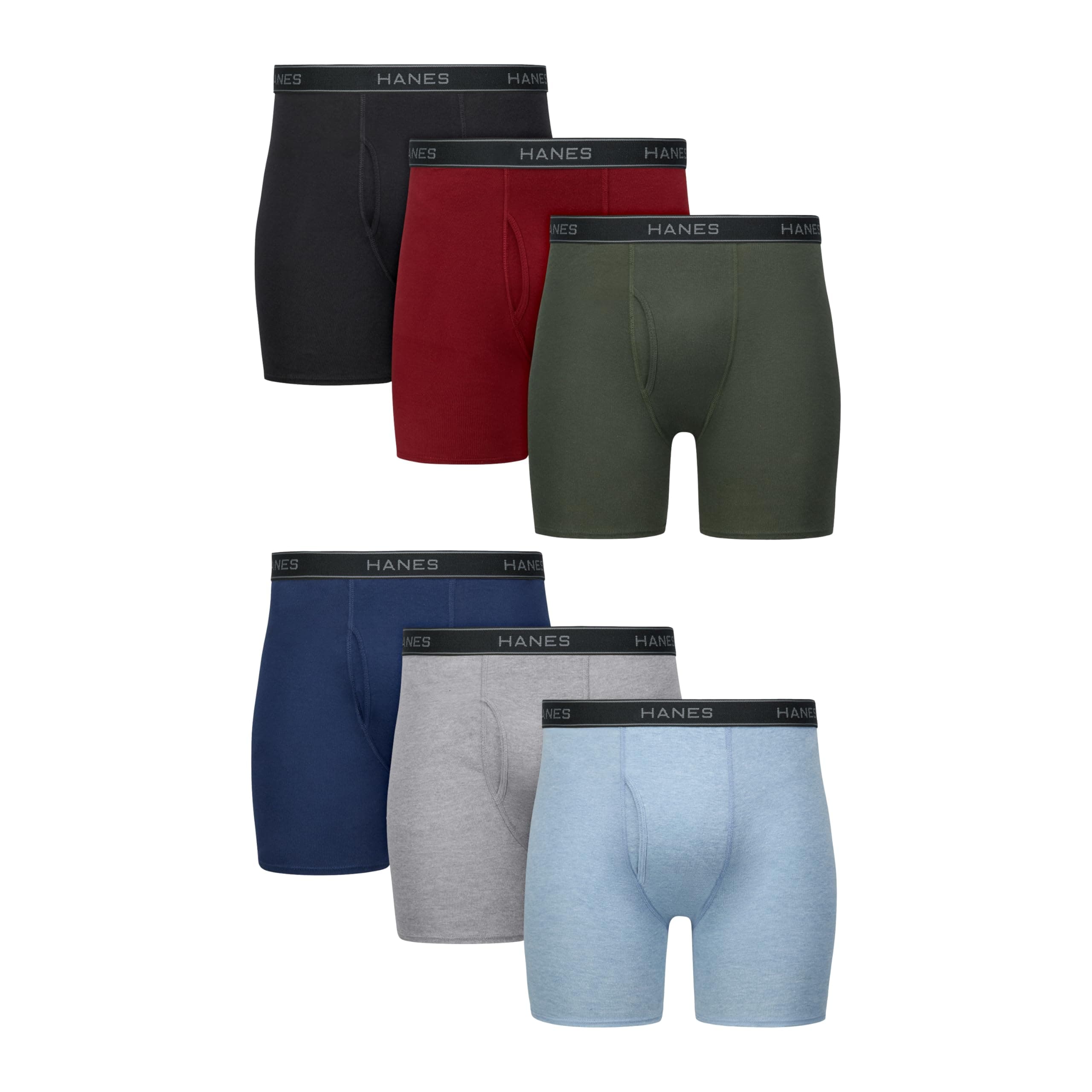 Hanes Men's Boxer Brief Underwear Cool DRI Moisture Wicking for Men 6 Pack