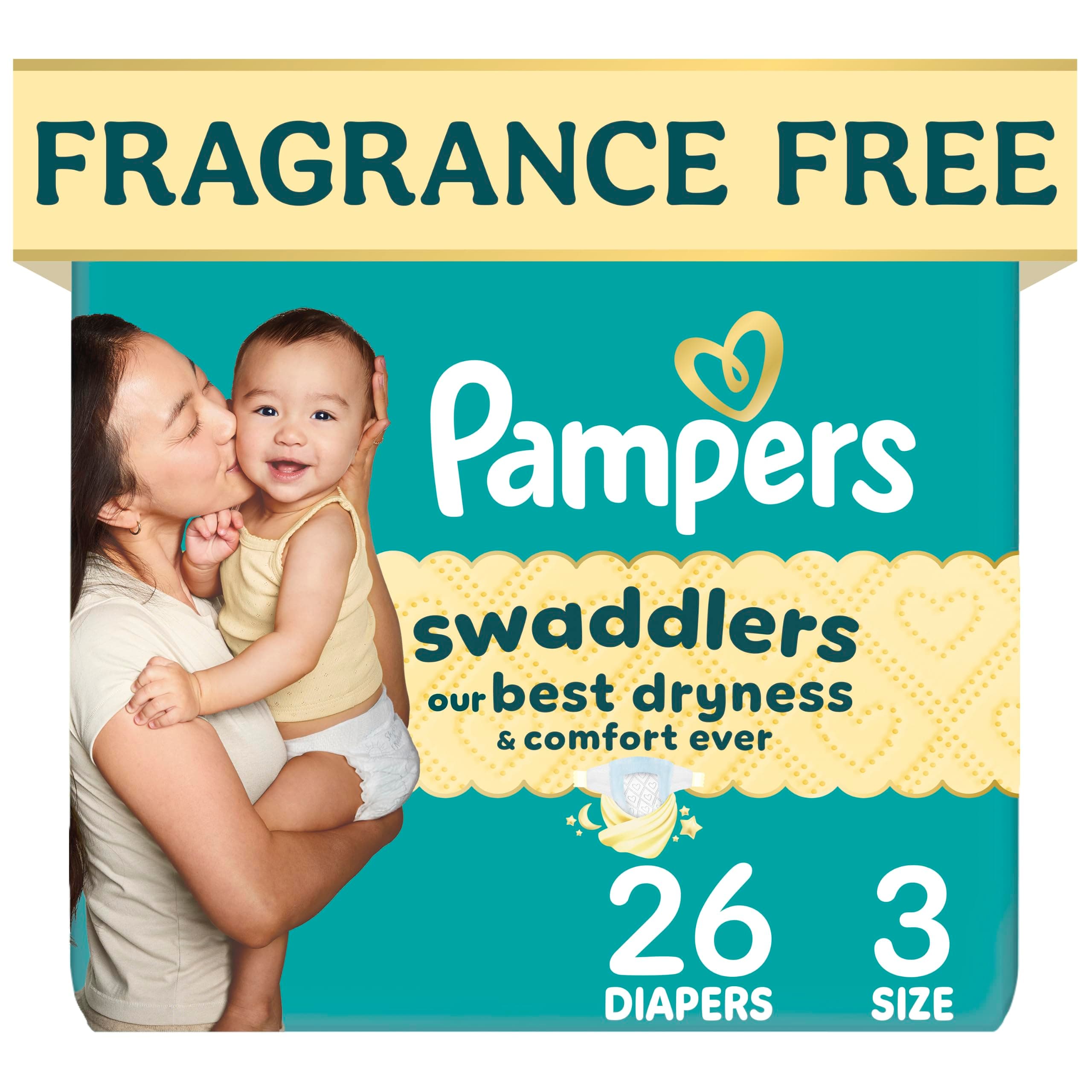 Pampers Swaddlers Diapers, Size 3 (13-26 lbs), 26 Count, Fragrance Free, Hypoallergenic, Absorbent, Pediatrician Recommended, Skin Safe