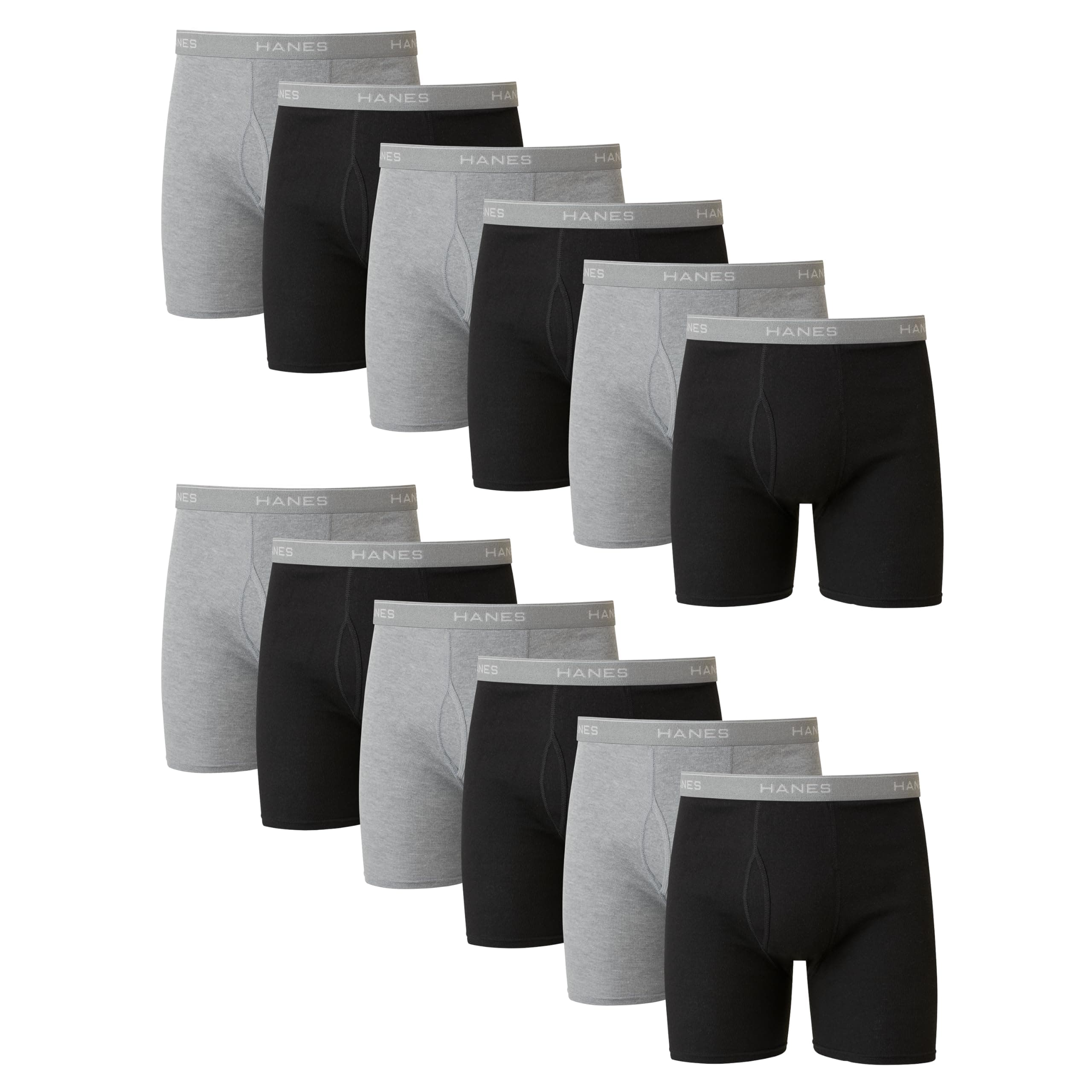 Hanes Men's Boxer Brief Underwear Pack Cotton Briefs with Comfort Flex Waistband Moisture Wicking 12 Black/Gray 12 Small 234G12